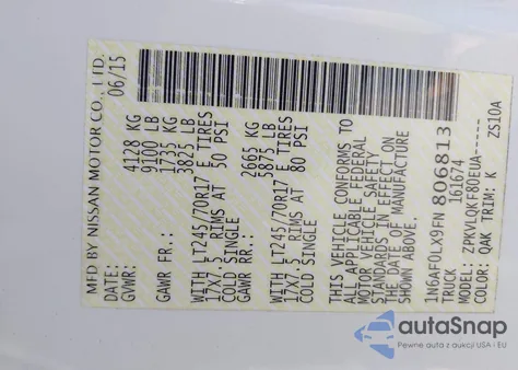 2015 Nissan Nv Cargo Nv2500 Hd S V8 from USA, damaged, VIN 1N6AF0LX9FN806813